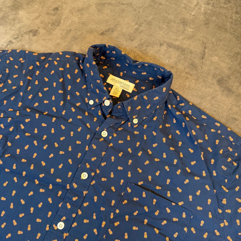 John Bartlett Consensus Button Up Shirt Mens Extra Large Blue Pineapple Print